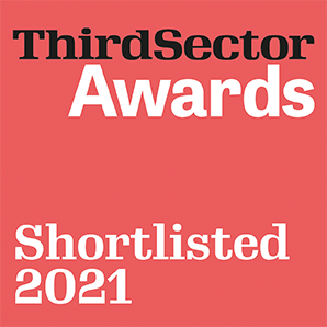 Third Sector Excellence Awards square logo with black and white text on orangey/pink background