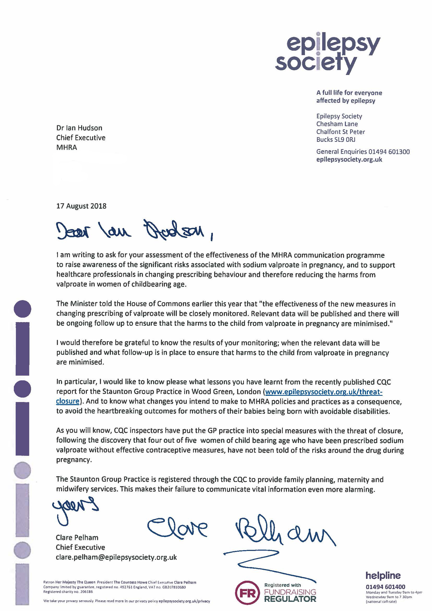 Letter to Dr Ian Hudson MHRA